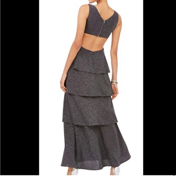 Betsy & Adam Gray Tiered Ruffled Gown for Wedding Guest - Picture 2 of 5